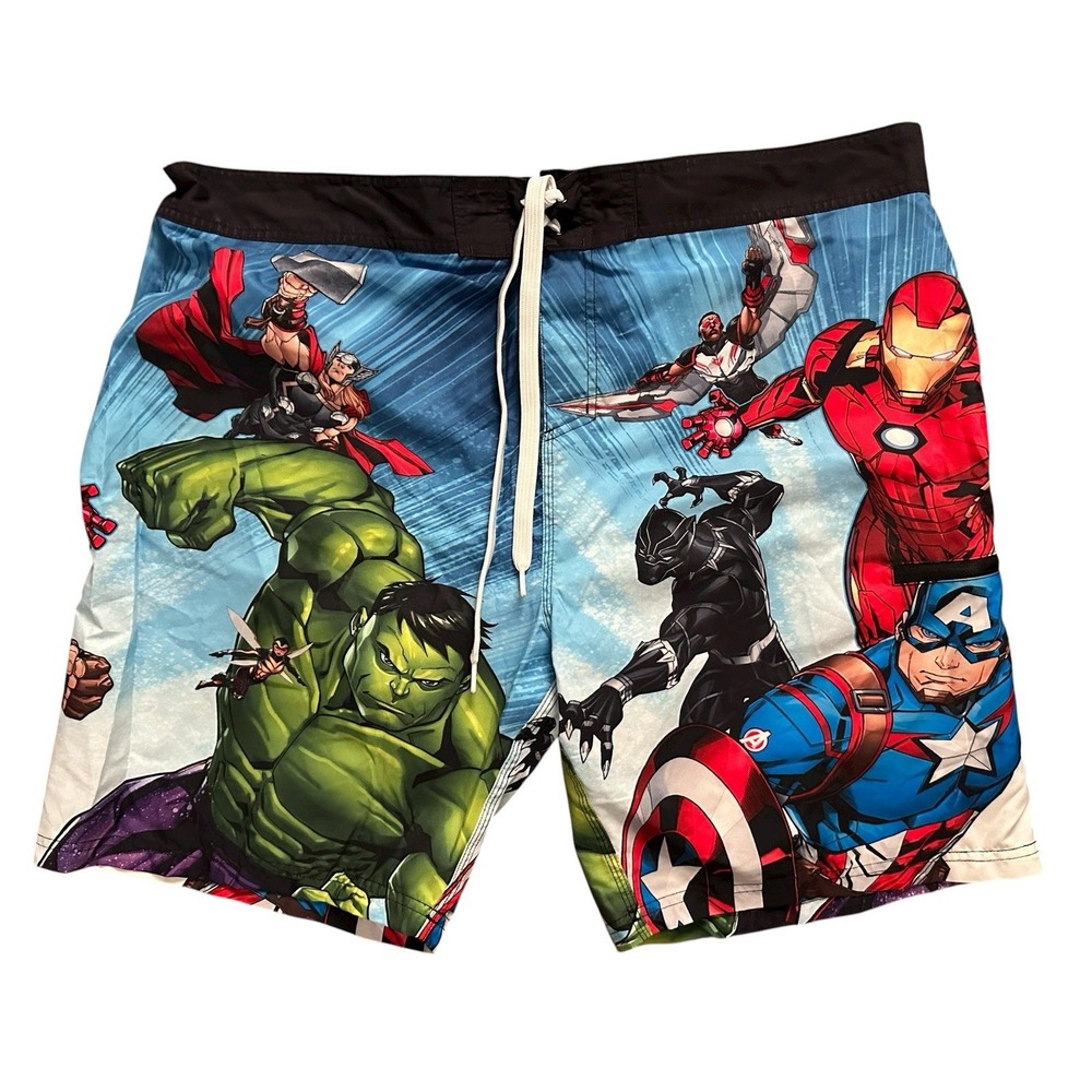 Marvel Avengers Superhero Swim‎ Trunks Board Shorts Men's Sz 2XL Hulk Iron Man